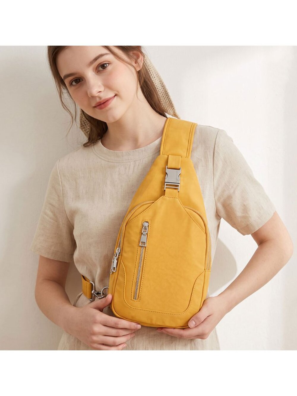 Tigerstars Solid Yellow Multi-Pocket Crossbody Sling Bag